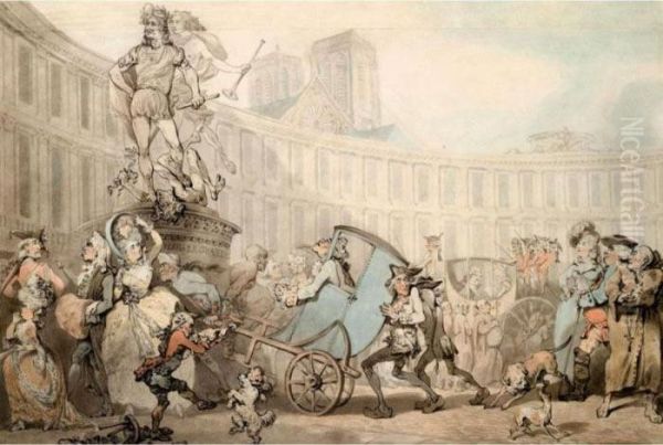 Place Des Victoires, Paris Oil Painting by Thomas Rowlandson