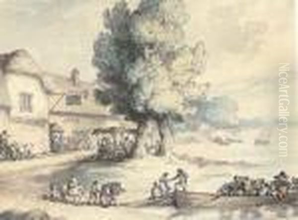 The Noah's Ark Inn And Ferry Oil Painting by Thomas Rowlandson