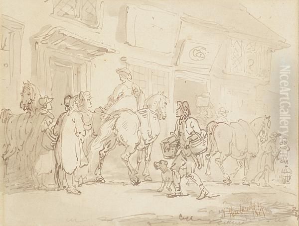 Figures Outside Of A Tavern Oil Painting by Thomas Rowlandson