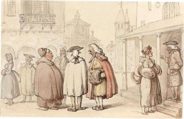 Oxford Muffs. A Scene At The Colleges Oil Painting by Thomas Rowlandson