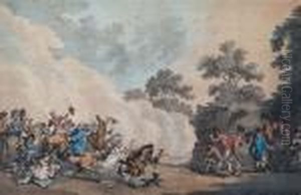 A Battle Scene Oil Painting by Thomas Rowlandson