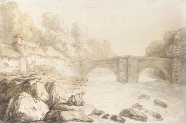 Ivy Bridge, Devon Oil Painting by Thomas Rowlandson