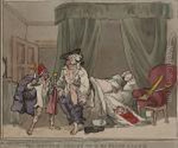 The Doctor Called Up Or The False Alarm Oil Painting by Thomas Rowlandson