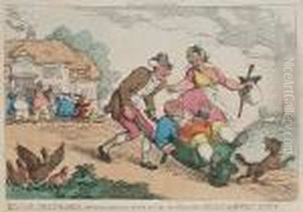 Doctor Drainbarrel Conveyed Home In Order To Take His Trial For Neglect Of Family Duty Oil Painting by Thomas Rowlandson