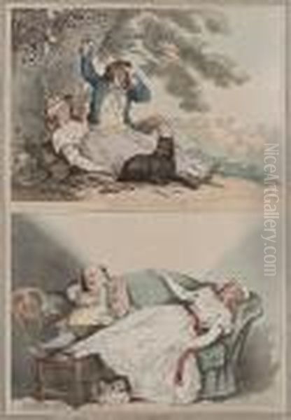 Nap In The Country - Nap In Town Oil Painting by Thomas Rowlandson