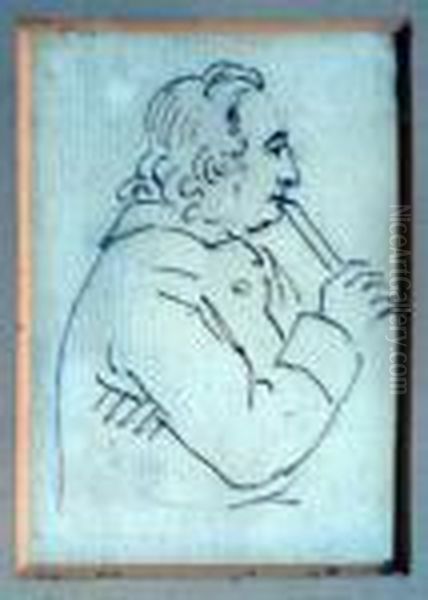 Man With Flute 3.5 X 2.5in Oil Painting by Paul Sandby