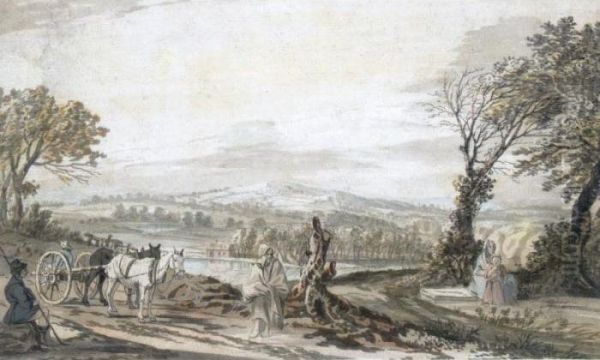 Travellers By The Roadside Oil Painting by Paul Sandby