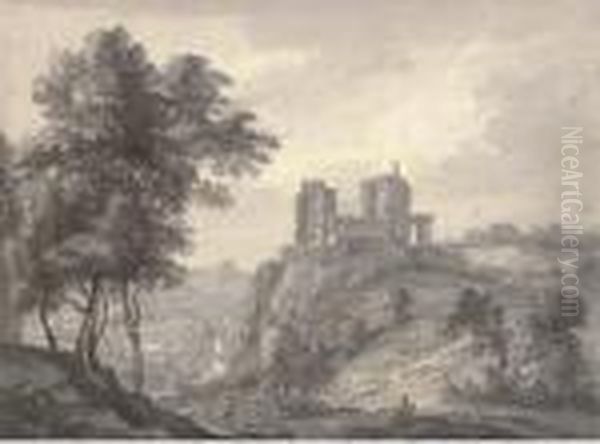 View Of A Ruined Castle Oil Painting by Paul Sandby