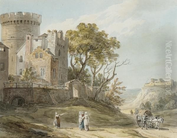 Townsfolk By A Castle Gate Oil Painting by Paul Sandby