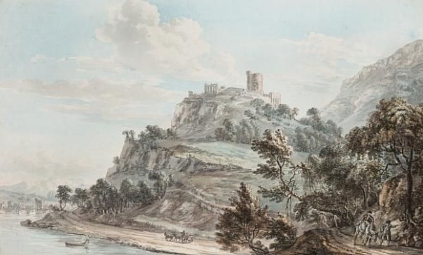 A River Landscape With A Castle Beyond Oil Painting by Paul Sandby