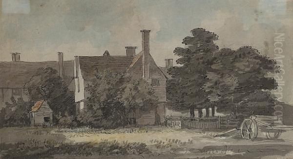 A Manor House Oil Painting by Paul Sandby