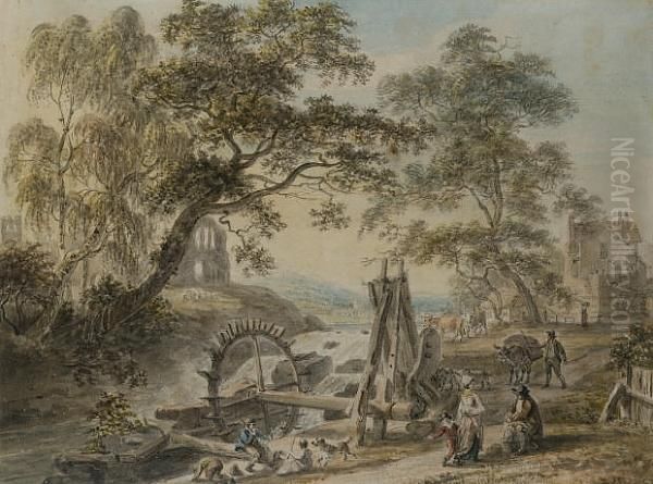 Watermill On The River Exe, Devon Oil Painting by Paul Sandby