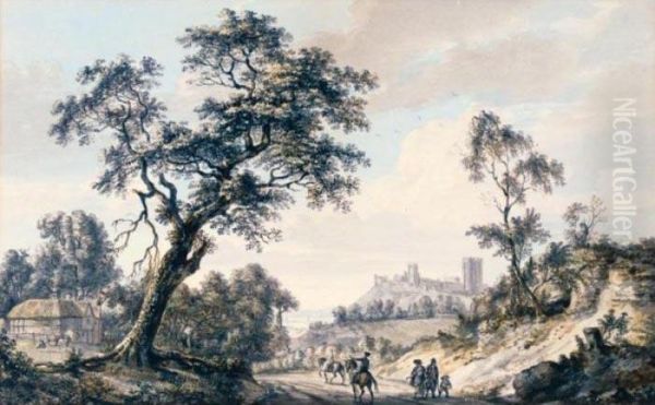 A View Of Richmond Castle, Yorkshire Oil Painting by Paul Sandby