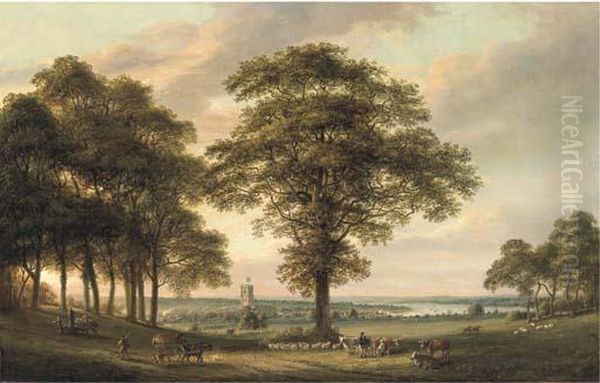 Woolwich From The Conduit Hill, The Thames Estuary Beyond Oil Painting by Paul Sandby