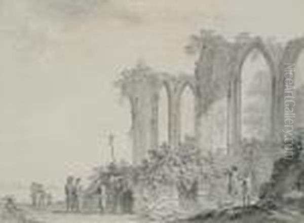 Figures By A Ruined Abbey Oil Painting by Paul Sandby