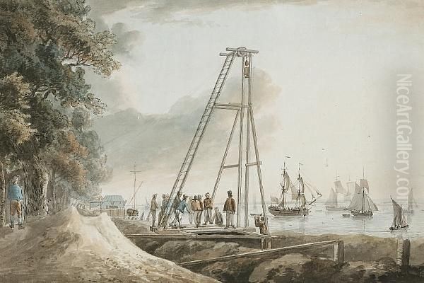 Convicts At Work On The Banks Of The Thames Oil Painting by Paul Sandby