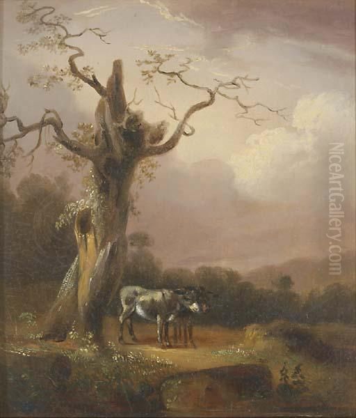 Two Donkeys By A Tree Oil Painting by Thomas Smythe