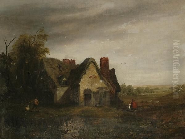 Figures Before Cottages Oil Painting by Thomas Smythe