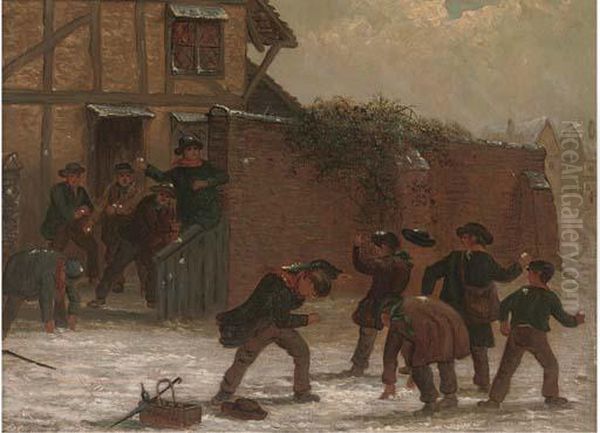 The Snowball Fight Oil Painting by Thomas Smythe