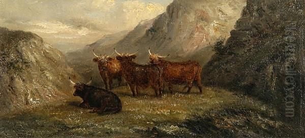 Highland Cattle Amidst The Glens Oil Painting by Thomas Smythe