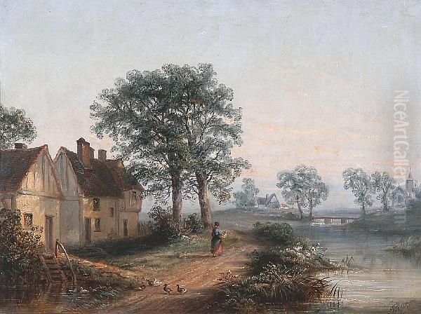 Walking Along The River's Edge Oil Painting by Thomas Smythe