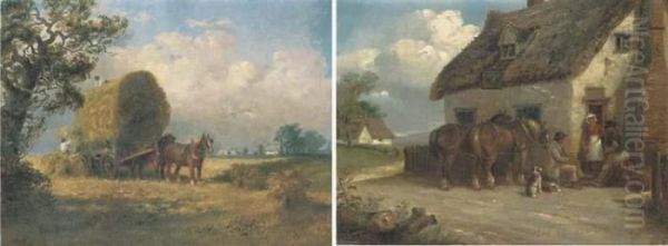 Outside The Village Inn; And Haymaking Oil Painting by Thomas Smythe