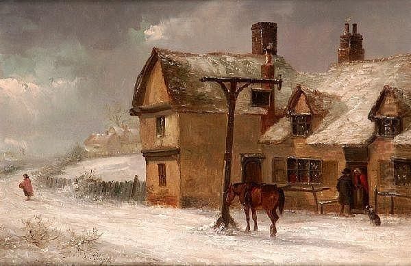 Horse Outside The Inn On A Wintry Day Oil Painting by Thomas Smythe