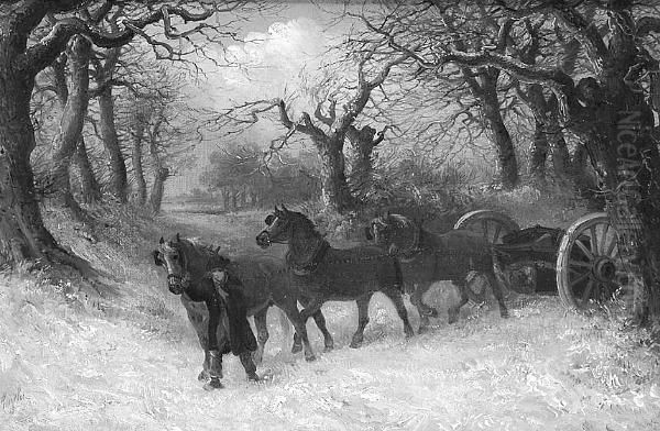 Horses Carting Timber Through The Snow Oil Painting by Thomas Smythe