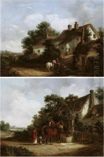 Country Scenes With Figures And Horses Oil Painting by Thomas Smythe