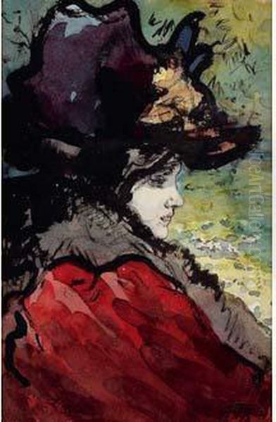 Femme De Profil Au Chapeau Oil Painting by Henry Somm