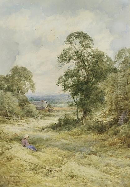 A Girl Resting In A Hayfield Oil Painting by Henry John Sylvester Stannard