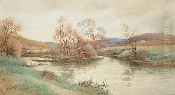 A River Landscape Oil Painting by Henry John Sylvester Stannard