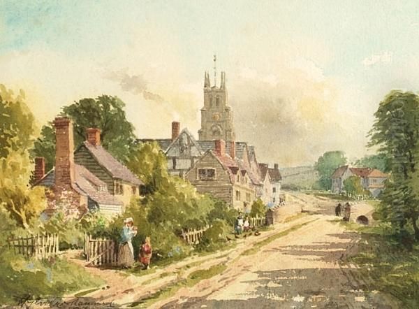 Mother And Child On A Village Street Oil Painting by Henry John Sylvester Stannard