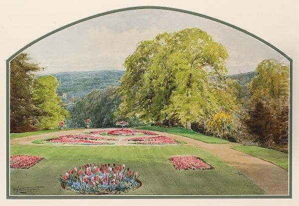 A Formal Garden Oil Painting by Henry John Sylvester Stannard