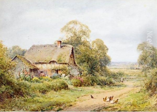 A Figure On A Path By A Country Cottage Oil Painting by Henry John Sylvester Stannard