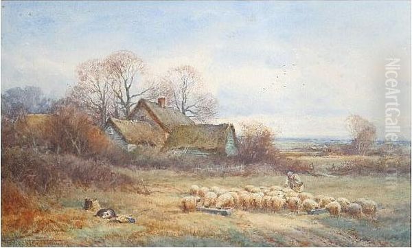 Farmer Feeding His Flock Oil Painting by Henry John Sylvester Stannard