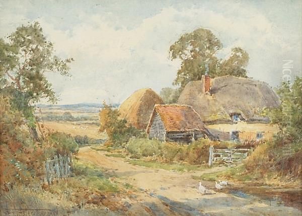 Ducks On A Lane By A Farmstead Oil Painting by Henry John Sylvester Stannard