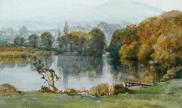 A Woodland Pool Oil Painting by Henry John Sylvester Stannard