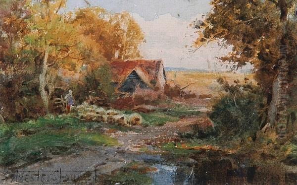 Sheep In A Lane Oil Painting by Henry John Sylvester Stannard