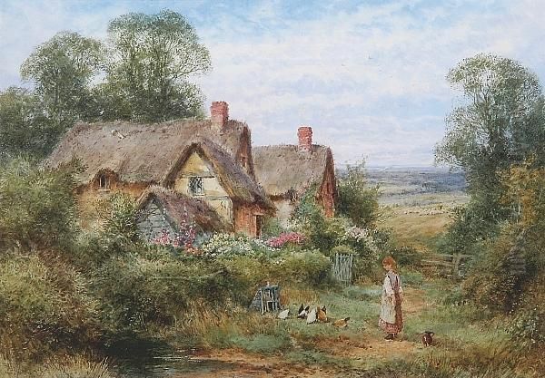 Feeding Time - Bedfordshire Oil Painting by Henry John Sylvester Stannard