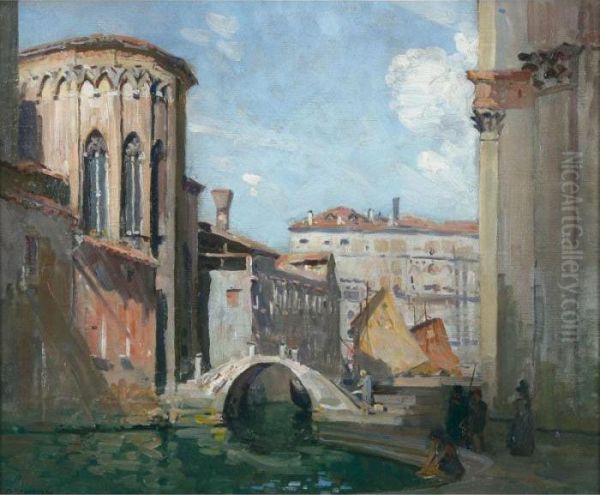 San Gregorio And The Rio Della Salute Oil Painting by Arthur Ernest Streeton