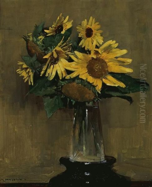 Sunflowers Oil Painting by Arthur Ernest Streeton