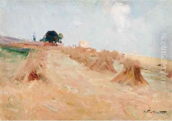 Hayfield, Kent Oil Painting by Arthur Ernest Streeton