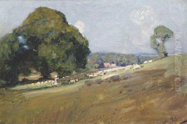 A Summer Field Oil Painting by Arthur Ernest Streeton