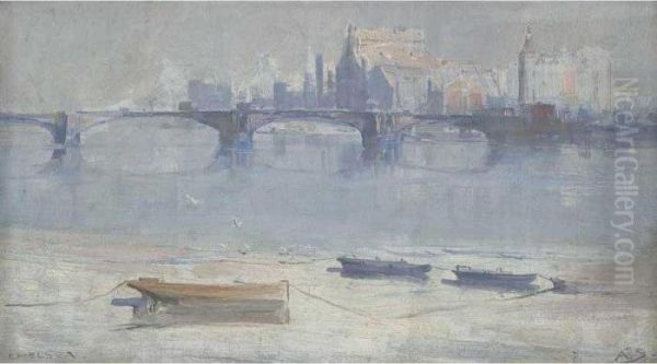 Low Tide, Chelsea Oil Painting by Arthur Ernest Streeton