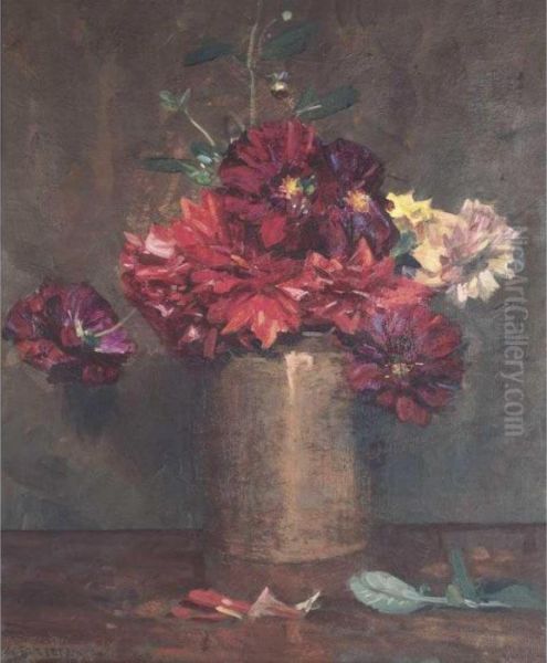 Dahlias Oil Painting by Arthur Ernest Streeton