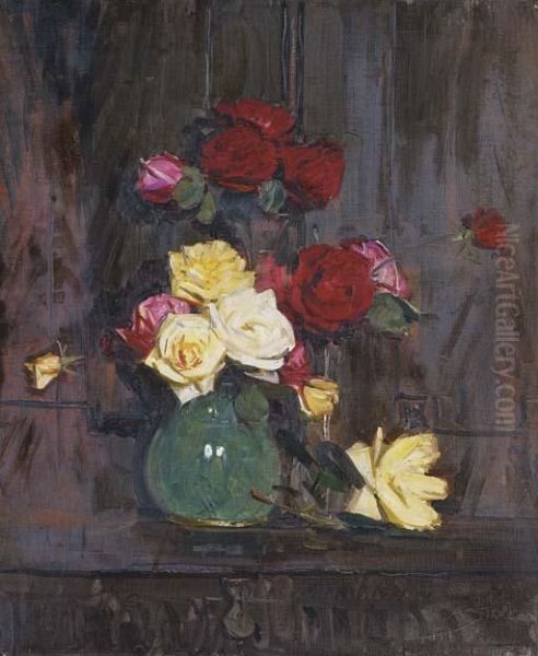 Still Life With Roses Oil Painting by Arthur Ernest Streeton