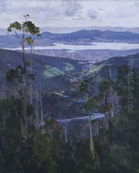 Hobart From The Slopes Of Mount Wellington Oil Painting by Arthur Ernest Streeton