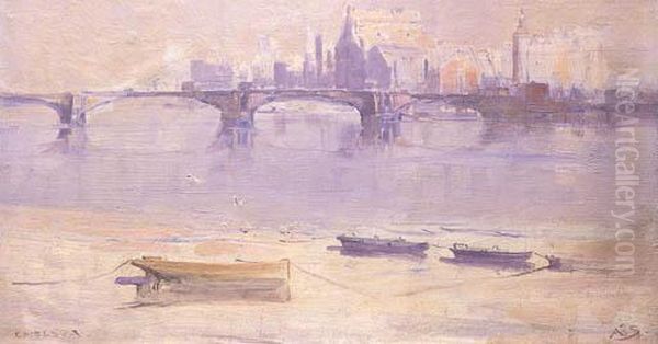 Chelsea (on The Thames) Oil Painting by Arthur Ernest Streeton