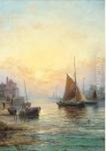 Sunset, Essex Coast Oil Painting by William A. Thornley Or Thornber